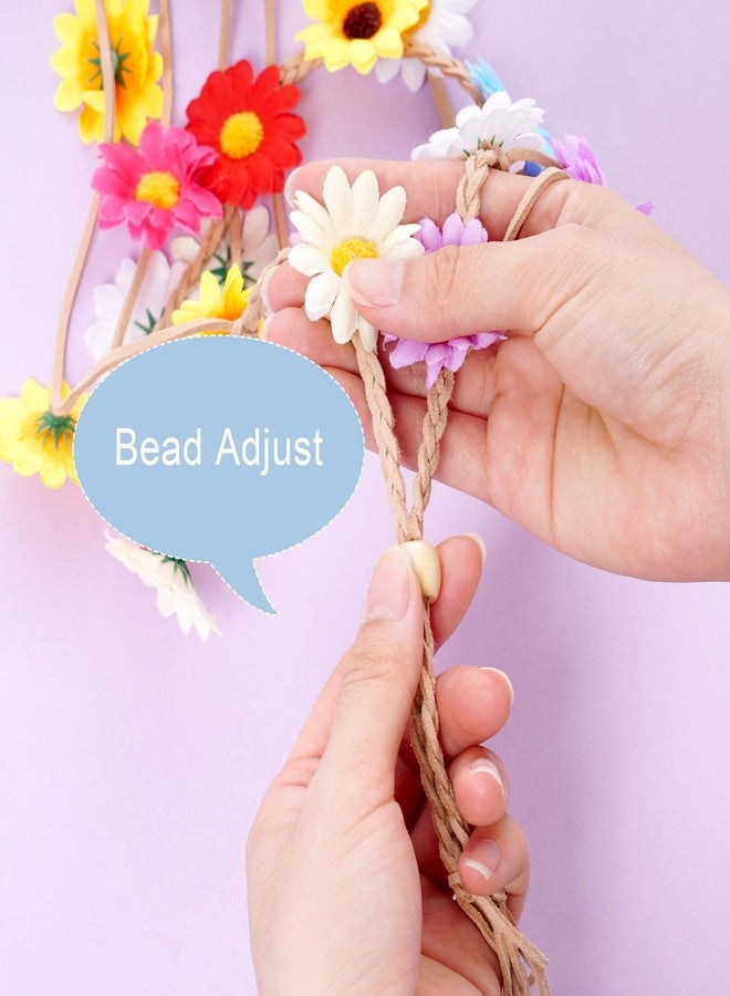 Sucrain 2pcs Flower Hippie Headband Floral Crown Summer Sunflower Hair Accessories for 70s Bohemian Costumes Style for Women (White+Colorful) - Image 4